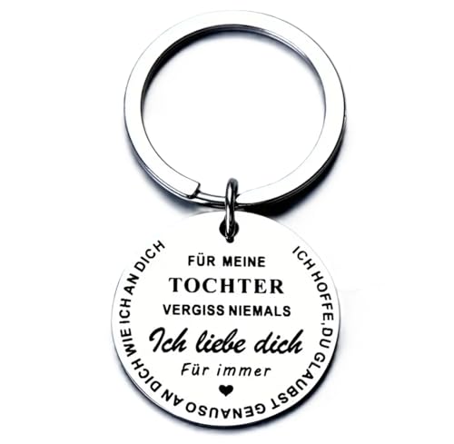 Runder Schlüsselanhänger mit Gravur – Geschenkidee mit Spruch – Edelstahl/Metall – mit liebevollem Spruch – Geschenk für Mama, Papa, Partner oder beste Freunde (Für meine Tochter) von Generisch