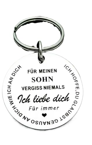 Runder Schlüsselanhänger mit Gravur – Geschenkidee mit Spruch – Edelstahl/Metall – mit liebevollem Spruch – Geschenk für Mama, Papa, Partner oder beste Freunde (Für meinen Sohn) von Generisch