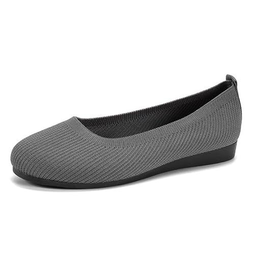 Rundkopf Flachsohle Schuhe Frauen atmen Bohnenschuhe Sportliche Schuhe (41,Grau) von Generisch