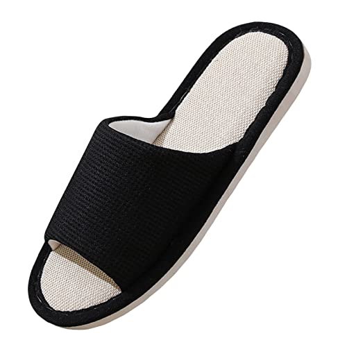 Rutschfeste Badepantoletten Waschbar Hausschuhe pantoffeln Paare Leinenpantoffeln Cozy Slipper GäStehausschuh Mit Offener Spitze Frottierslipper FüR Reise Sauna Und Zuhause Rutschhemmende Sohle von Generisch