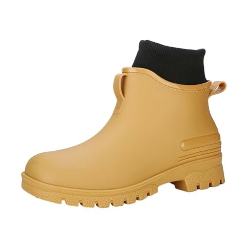 Rutschfeste Regenstiefel für Damen,Kurze Gummischuhe Damen für Regen,einfarbige Plateau Rain Boots Garden Boot Rubber Outside Blockabsatz Work Weite Schuhe von Generisch
