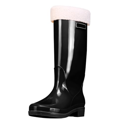 Rutschfeste Regenstiefel für Damen,Warm Rain Boots Damen Schuhe Mit Absatz,Outdoor High Top einfarbige Plateau Arbeitsschuhe Keilabsatz Wasserdicht Gummischuhe von Generisch