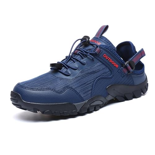 Rutschschutz Bergschuhe Außenbereich Wandern Sportschuhe Freizeit Netzstoff Stream Schuhe Angeln EIN Fuß (Dunkelblau Rot,40) von Generisch