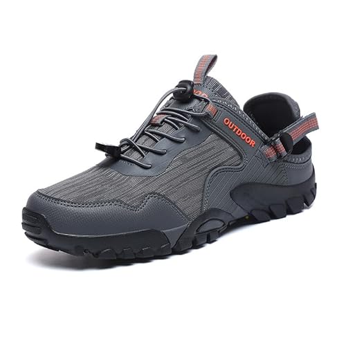 Rutschschutz Bergschuhe Außenbereich Wandern Sportschuhe Freizeit Netzstoff Stream Schuhe Angeln EIN Fuß (Dunkelgrau Orange,42) von Generisch