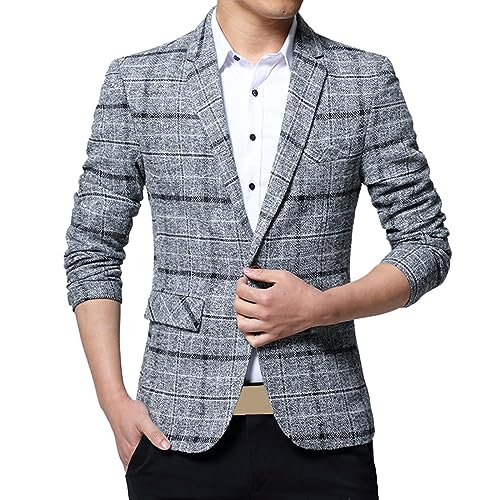 Sakko Herren Sommer Leicht - Anzug Jacke Herren Modern Kariert Anzugjacke Mode Smoking Blazer Slim Fit Elegant Business Jacke Leichte Tweed Jacke Ein Knopf Trachtenjacke Weich Hochzeits Jacket Sakkos von Generisch