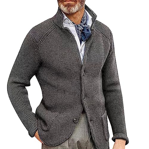 Sakko Herren Sportlich Strickjacke Herren Mit Knöpfen Herrenjacke Bequeme Freizeitjacke Warm Anzugmantel Einreiher Anzugjacke Loose Fit Cardigan Einfarbig Hochzeitsjacke Caual Trachtenjacke von Generisch
