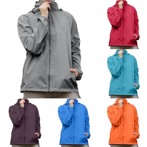 Sale,Regenjacke Damen Wasserdichte Atmungsaktiv übergangsjacke Faltbar Funktionsjacke Leichte Dünne Langarm Sommerjacke Reißverschluss Outdoorjacke mit Kapuze Winddicht Wanderjacke Windbreaker von Generisch