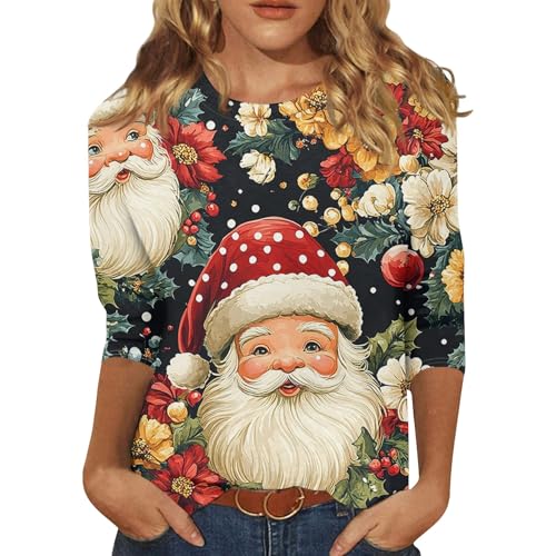 Sale Angebote, Weihnachtsbluse Damen Longpullover Leuchtende Lang Hässlich T-Shirt Partner Weihnachtspullover Lustiger Festlicher Elegant Weihnachten Weihnachtspullover Set Weihnachtshemd 3XL von Generisch