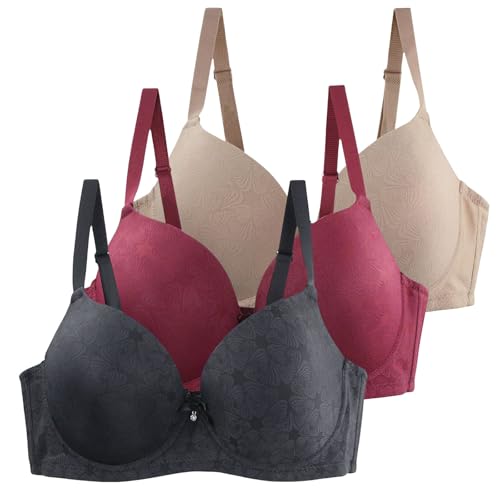 Sale Angebote Kleidung Deals des Tages 3er Pack BH Damen Mit Bügel Frauen Spitzen BH Set Leicht Bequemer T-Shirt-BH Vollschalen Push Up Große Brüste Minimizer Bralette Meine Monatsabrechnung Einsehen von Generisch