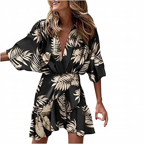Sale Angebote Monatsabrechnung Anzeigen Sommerkleid Damen Kurz Sommer Kleider Elegant V Ausschnitt Halbe Ärmel Freizeitkleid Casual A-Linie Midikleider Strand Partykleid Must Haves Aesthetic von Generisch