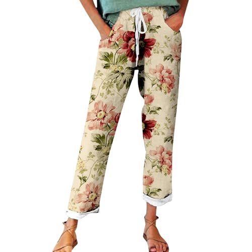 Sale Damen Bekleidung Sommerhose Damen Leicht, Leinenhose Damen Sommer Große Größen, Bequeme Freizeithose Lang Linen Pants High Waist Stoffhose Leinen Hosen Festival Must Haves Deal des Tages Heute von Generisch