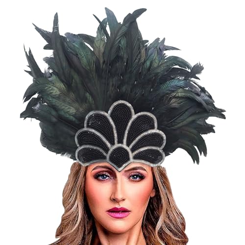 Samba Kopfschmuck Damen Karneval Kostüm Damen Federschmuck Karneval Fasching Mottoparty Federkopfschmuck Brasilien Feder Haarschmuck Frauen Festival Burlesque Kopf Schmuck Stirnband von Generisch