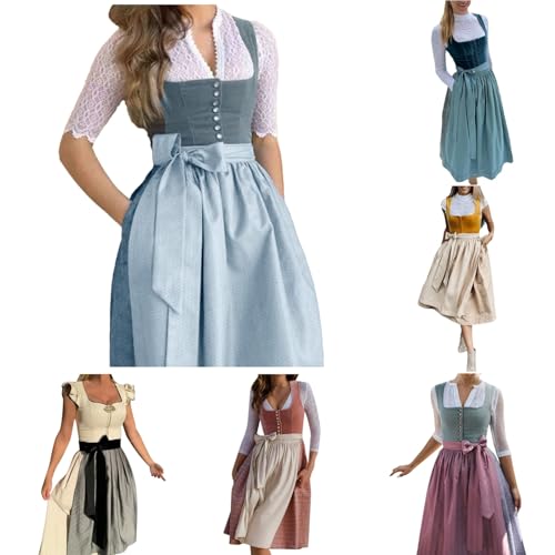 Samt Dirndl Damen, Dirndl Damen Midi Trachtenkleid mit Schürze Trachten Bayrische Dirndlkleid Mittelalter Elegant Trachtenrock Große Größen Trachtenmode für Oktoberfest von Generisch