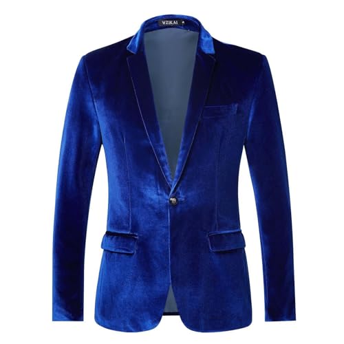 Samt Sakko Herren Blau Gentleman Samtanzug Hochzeit EIN-Knöpf Smoking Weihnachten Anzug Sakko Sportlich Freizeit Blazer Regular Fit Samt Anzugjacke Performance Party Blazer Cord Jacke für Karneval von Generisch