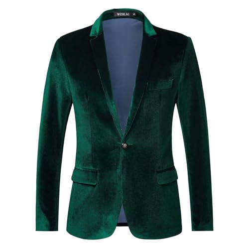 Samt Sakko Herren Blau Gentleman Samtanzug Hochzeit EIN-Knöpf Smoking Weihnachten Anzug Sakko Sportlich Freizeit Blazer Regular Fit Samt Anzugjacke Performance Party Blazer Cord Jacke für Karneval von Generisch