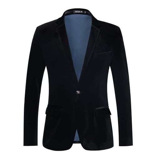 Samt Sakko Herren Blau Gentleman Samtanzug Hochzeit EIN-Knöpf Smoking Weihnachten Anzug Sakko Sportlich Freizeit Blazer Regular Fit Samt Anzugjacke Performance Party Blazer Cord Jacke für Karneval von Generisch