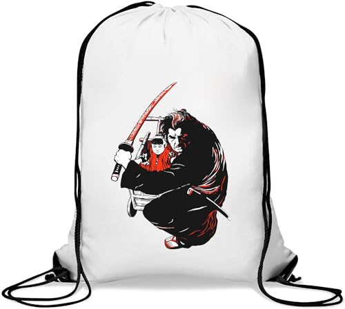 Samurai Strike Turnbeutel im Anime-Stil, lässiger Kordelzugbeutel, Weiß von Generisch