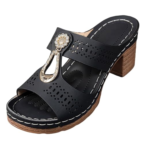 Sandalen Blockabsatz Damen Schwarz Hohl Keilsandalen Peep Toe Sandaletten Slip-On Pantoletten Mit Keilabsatz Slingback High Heels Atmungsaktiv Orthopädische Schuhe Strandsandalen Gr.36-43 von Generisch
