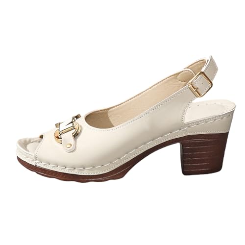 Sandalen Blockabsatz Damen Sommer Slingback Keilsandalen Peep Toe Sandaletten Mit Schnalle Plateaau High Heels Mit Keilabsatz Bequem Atmungsaktiv Kleid Schuhe Formelle Abendschuhe Gr.36-43 von Generisch