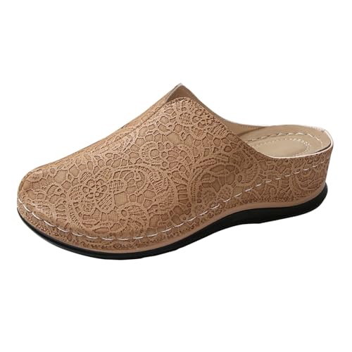 Sandalen Damen, Sommer Ergonomische rutschfeste Orthopädische Sandaletten zur Schmerzlinderung Slip in Pantoletten Platform Bequem Keilsandalen Hausschuhe Sommerschuhe, 36-43 EU von Generisch
