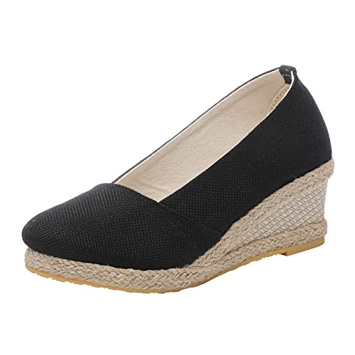 Sandalen Damen Elegant Plateau Arbeitsschuhe, Sommer Keilsandalen Abendschuhe Mit Keilabsatz Halbschuhe Atmungsaktiv Sandals Leicht Freizeitsandalen Bequeme Sommerschuhe Espadrilles Leinenschuhe von Generisch