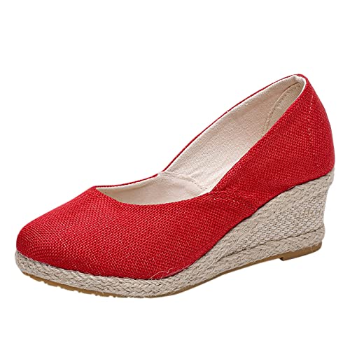 Sandalen Damen Elegant Plateau Sandaletten, Sommer Keilsandalen Abendschuhe Mit Keilabsatz Halbschuhe Damenschuhe Bequeme Sommerschuhe Freizeitsandalen Espadrilles Leinenschuhe Leicht Arbeitsschuhe von Generisch