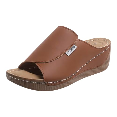 Sandalen Damen Ergonomische Rutschfeste Orthopädische Sandaletten Pantoletten Platform Bequem Keilsandalen Hausschuhe Sommerschuhe (Brown, 41) von Generisch