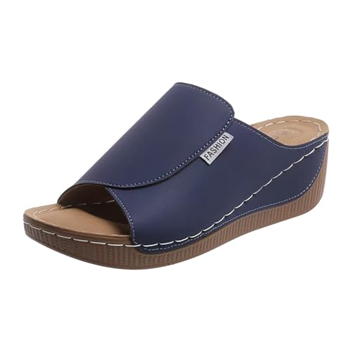 Sandalen Damen Ergonomische rutschfeste Orthopädische Sandaletten Slip in Pantoletten Platform Bequem Keilsandalen Hausschuhe Sommerschuhe (Dark Blue, 37) von Generisch