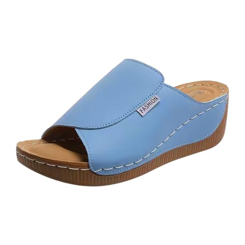 Sandalen Damen Ergonomische rutschfeste Orthopädische Sandaletten Slip in Pantoletten Platform Bequem Keilsandalen Hausschuhe Sommerschuhe (Light Blue, 43) von Generisch