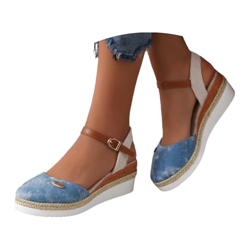Sandalen Damen Espadrilles Plateau Wedges Sandaletten mit Geschlossene Keilabsatz Sommerschuhe Sommer Pumps Frauen Schuhe von Generisch