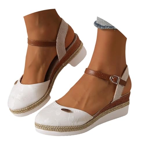 Sandalen Damen Espadrilles Plateau Wedges Sandaletten mit Geschlossene Keilabsatz Sommerschuhe Sommer Pumps Frauen Schuhe von Generisch