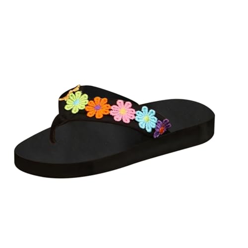 Sandalen Damen Flach Bequem Freizeitsandalen Weichen Bequem Zehensandalen Blumendeko Pantoffeln Slip-On-Sicherheits Strandsandalen Stilvoll und Schön Hausschuhe Leicht Flip Flops von Generisch