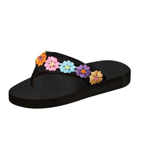 Sandalen Damen Flach Bequem Freizeitsandalen Weichen Bequem Zehensandalen Blumendeko Pantoffeln Slip-On-Sicherheits Strandsandalen Stilvoll und Schön Hausschuhe Leicht Freizeitschuhe von Generisch