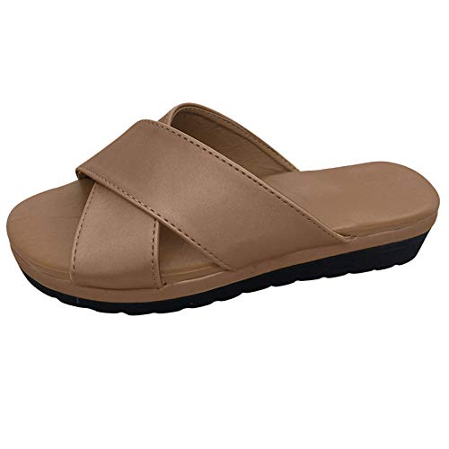 Sandalen Damen Flach Bequem Keilsandalen Kreuzriemen Hausschuhe Slip-On-Sicherheits Flachesandalen Breite Füße Damensandalen Offene Ehen Pantoffeln Stilvoll und Schön Freizeitsandalen von Generisch