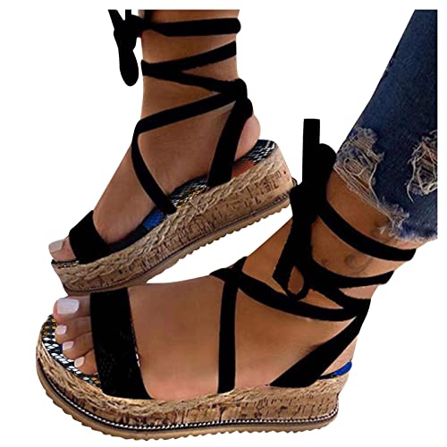 Sandalen Damen Gold Plateau Sommerschuhe Damen Schuhe Sandalen Sandaletten Sandalette Flach Elegant Sommer Schwarz Frauen Geschlossen Gold 37 Sandale Leder Zum Binden # von Generisch