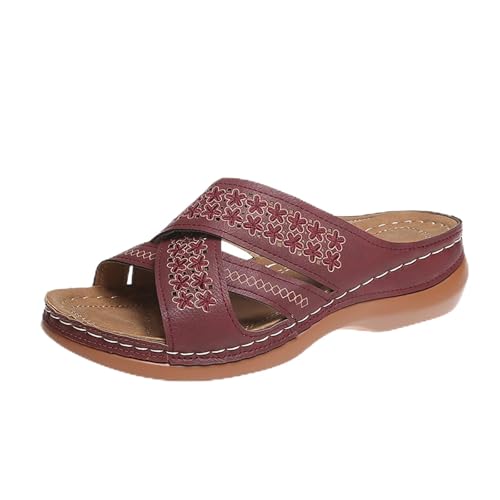 Sandalen Damen Mit Absatz, Orthopädische Hausschuhe Damen Leder Plateau Pantoletten Weichen Sohlen Slides Slip On Sandaletten Sommer Slipper Verschleißfest Sommerschuhe Medicus Schuhe Halbschuhe 1 von Generisch