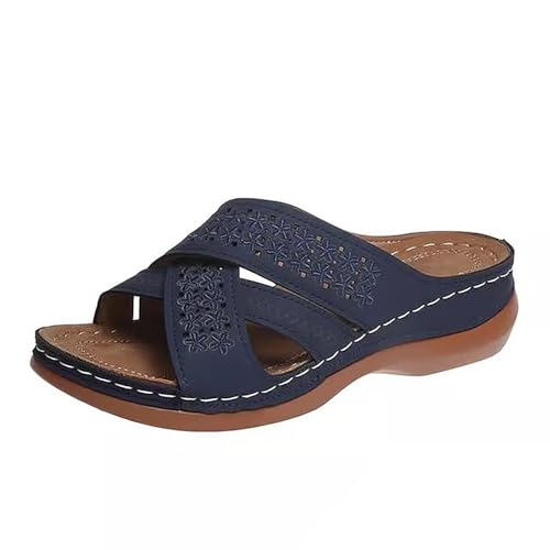 Sandalen Damen Mit Absatz, Orthopädische Hausschuhe Damen Leder Plateau Pantoletten Weichen Sohlen Slides Slip On Sandaletten Sommer Slipper Verschleißfest Sommerschuhe Medicus Schuhe Halbschuhe 1 von Generisch