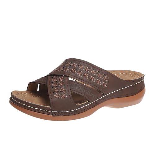 Sandalen Damen Mit Absatz, Orthopädische Hausschuhe Damen Leder Plateau Pantoletten Weichen Sohlen Slides Slip On Sandaletten Sommer Slipper Verschleißfest Sommerschuhe Medicus Schuhe Halbschuhe 1 von Generisch
