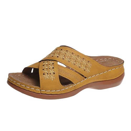 Sandalen Damen Mit Absatz, Orthopädische Hausschuhe Damen Leder Plateau Pantoletten Weichen Sohlen Slides Slip On Sandaletten Sommer Slipper Verschleißfest Sommerschuhe Medicus Schuhe Halbschuhe 1 von Generisch