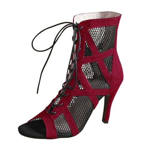 Sandalen Damen Mit Absatz Elegant Stiefeletten Damen Mit Absatz Elegant Mesh Schnürstiefeletten Freizeit Stiefel Sommer Außenschuhe Spitzer Sommerstiefeletten Minimalist High Heels von Generisch