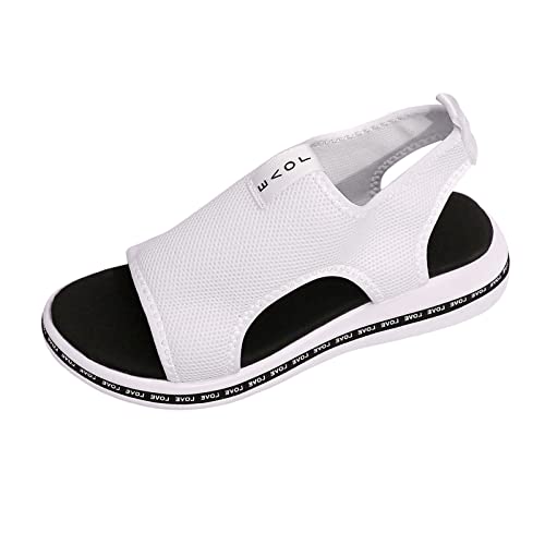 Sandalen Damen Pantoletten Schuhe Sommer Einfarbig Atmungsaktive Mesh Offene Spitze Leichte Flache Sandalen Weise Schuhe Für Damen Offen (White 42) von Generisch