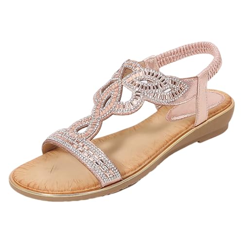 Sandalen Damen Sommer, Damen Schuhe Sommer Glitzer Strass Flach Strandschuhe Sportsandalen Outdoor Weichen Sohlen Sommerschuhe Leichte Barfussschuhe Bequeme Schnürschuhe Freizeit Peeptoe Sandalett von Generisch