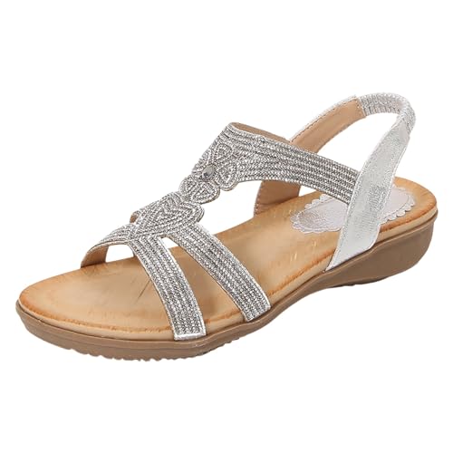Sandalen Damen Sommer Elegant Flache Strass Böhmischer T-Riemen Frauen Sommer Elegant Flach Strass Schuhe Plateau Pantoletten rutschfest Gartenschuhe Freizeit Strandschuhe für Unisex Weiche Freizeit von Generisch