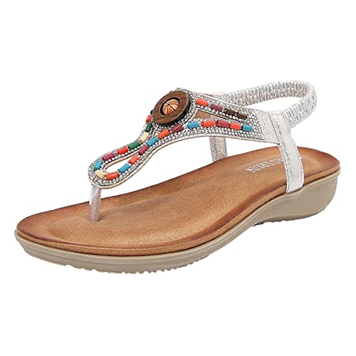 Sandalen Damen Sommer Flip Flops Bohemian Flach Zehentrenner mit Strass Bohemia Freizeit Sommerschuhe mit Strass Plateau Pantoletten rutschfest Gartenschuhe Freizeit Strandschuhe für Breite Füße von Generisch