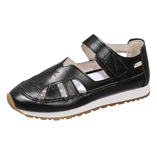 Sandalen Damen Sommer Geschlossene Flach Sandaletten Runde Zehe Frauen Halbschuhe Atmungsaktive Gladiatorsandalen Low Wedge Sandals Rutschfeste Hohl Damensandalen Bequeme Walkingsandalen von Generisch