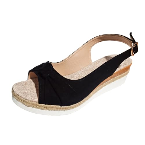 Sandalen Damen Sommer Mit Keilabsatz Blau,Peeptoe Sandaletten Damen Abendschuhe Modisch Klobige Schuhe Verschleißfest Walkingschuhe Elegant Arbeitsschuhe Aushöhlen Atmungsaktiv Freizeitschuhe von Generisch