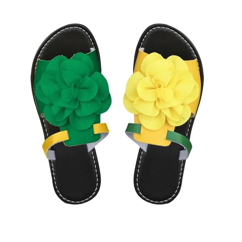 Sandalen Damen Sommer Peep Toe Hausschuhe Mit Blumen Slip-On Sandaletten Leicht Schlappen Flach Sommersandalen Rutschfest Wasserschuhe Atmungsaktiv Strandsandalen Freizeitsandalen Gr.36-44 von Generisch