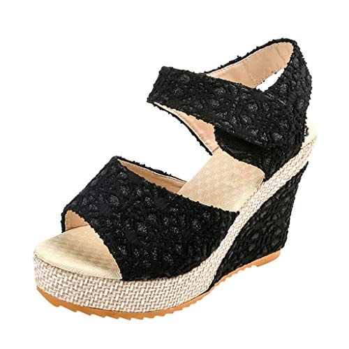 Sandalen Damen Sommer - Plateau Sommerschuhe Damen Schuhe Sandalen Sandaletten Sandalette Flach Elegant Sommer Schwarz Frauen Geschlossen Gold 37 Sandale Leder Zum Binden # # von Generisch