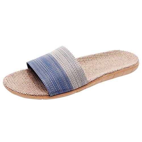 Sandalen Herren 43 Breit - Leichte Sommerschuhe Herren Slipper Offener Zeh Textil Badepantoletten Gummisohlen Spa-Slipper Gestreifter Leinenpantoffeln Gästehausschuhe Strandschuhe Rutschfest Slide von Generisch