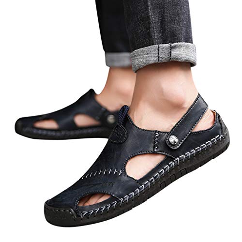 Sandalen Herren Leder, Leder Pantoletten Herren Breite Füße Sommerschuhe Trekkingsandalen Wanderschuhe Wandersandalen Sandals Männer Sommer Schuhe Leichte Sandaletten 42 von Generisch
